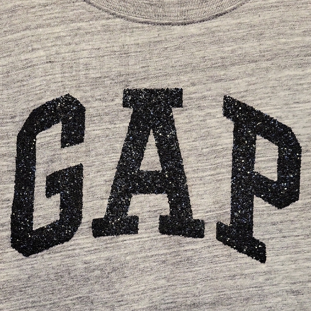 GAP Women's Light Gray Pullover Sweatshirt with Black Sparkly Logo Size Large - Picture 5 of 11